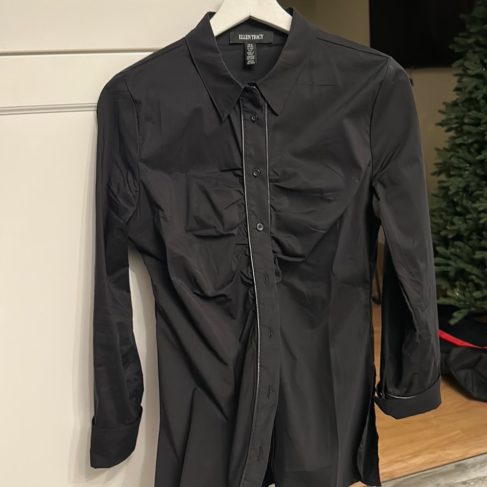 Ellen Tracey Leather trim blouse